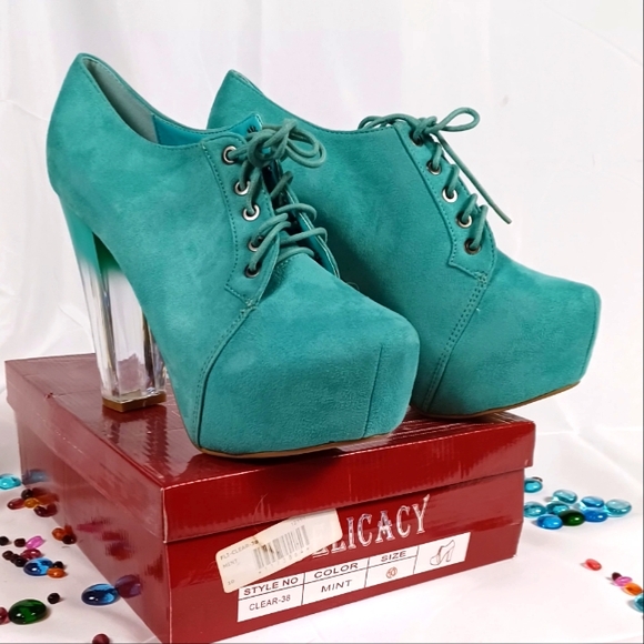 DELICACY Teal Mint Shoeboots NWT Lucie ckesr heel - Picture 6 of 9